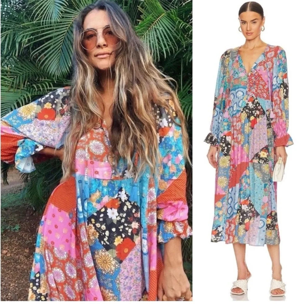 spell cha cha boho midi dress | Dresses | Spell The Gypsy Patchwork Size Small Jewel Colorway this midi pairs a mock neck dress Sweetener Backless Ruched Satin Color:Baby Pink